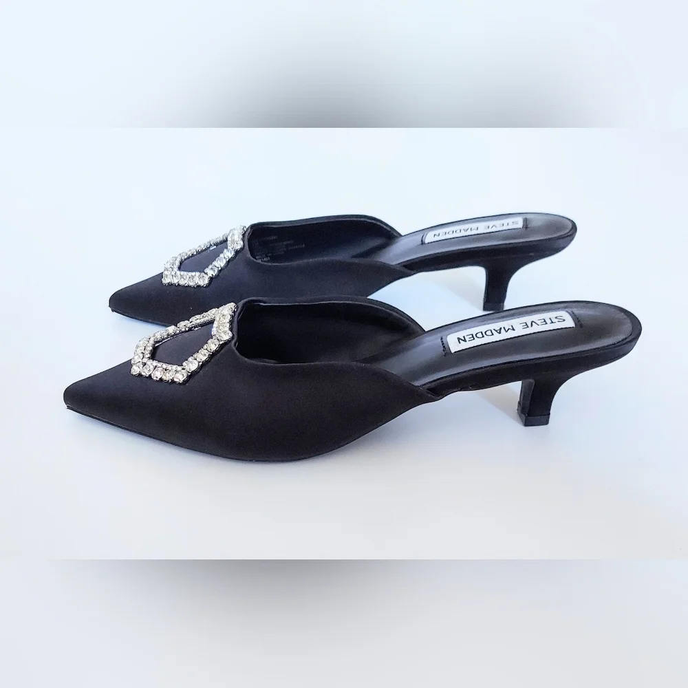 Steve Madden Black Kees Rhinestone Embellished Kitten Heels Womens Size 7M